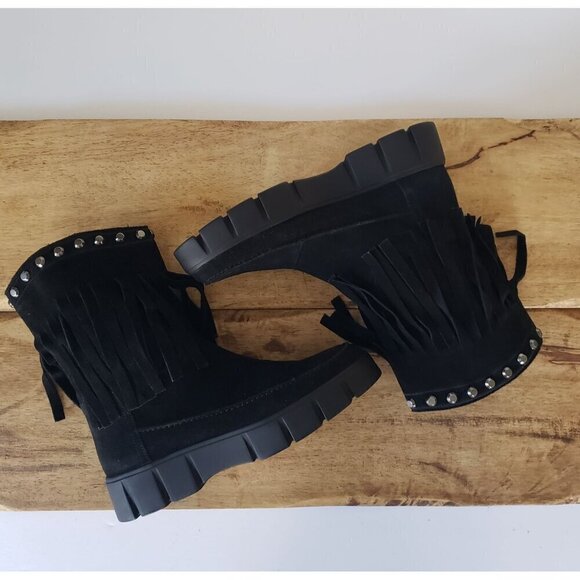 NWT Geox Ghoula Suede Fringe Studded Mid-Calf Chunky Lug Sole Winter Boots 38 - Picture 13 of 13